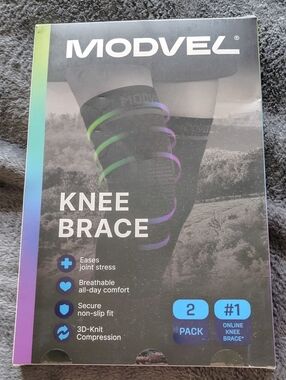 Modvel Black Knee Brace Compression Sleeve - 2 Pack Black With Pink